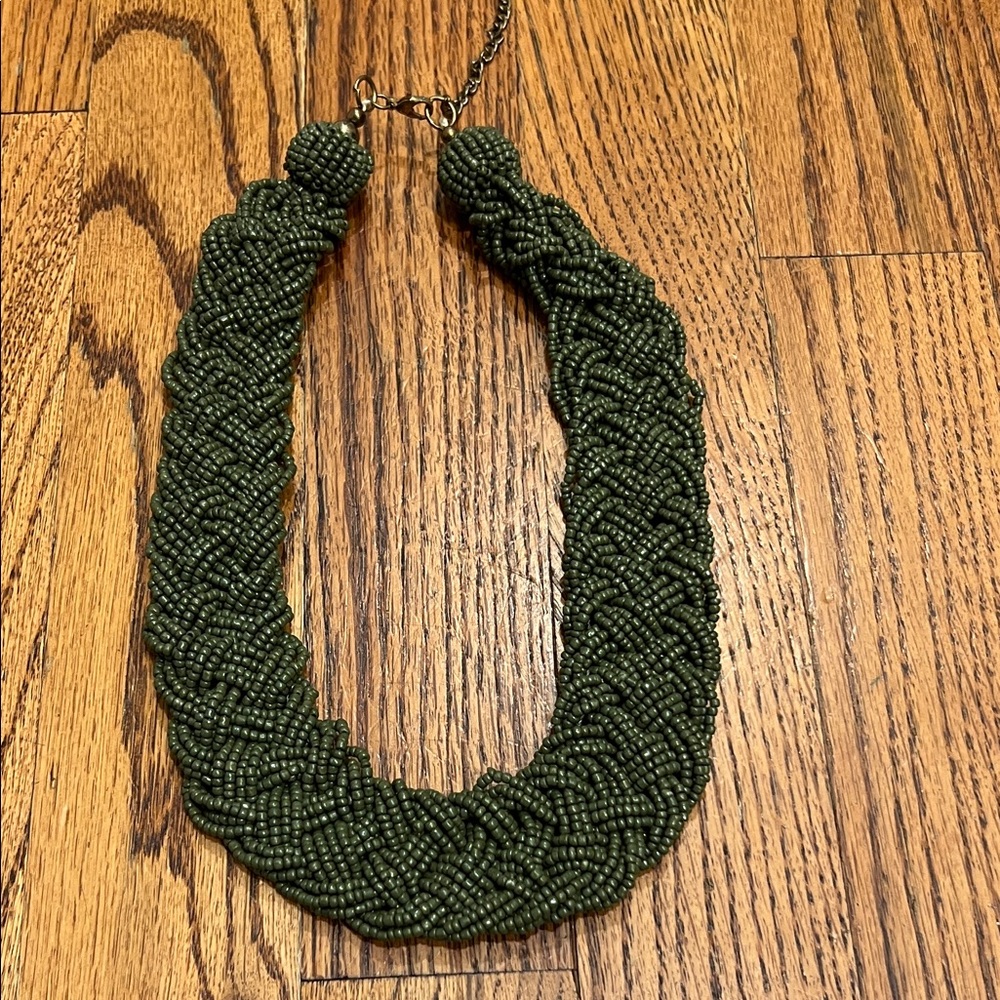Green Braided Bead Necklace Bohemian Boho